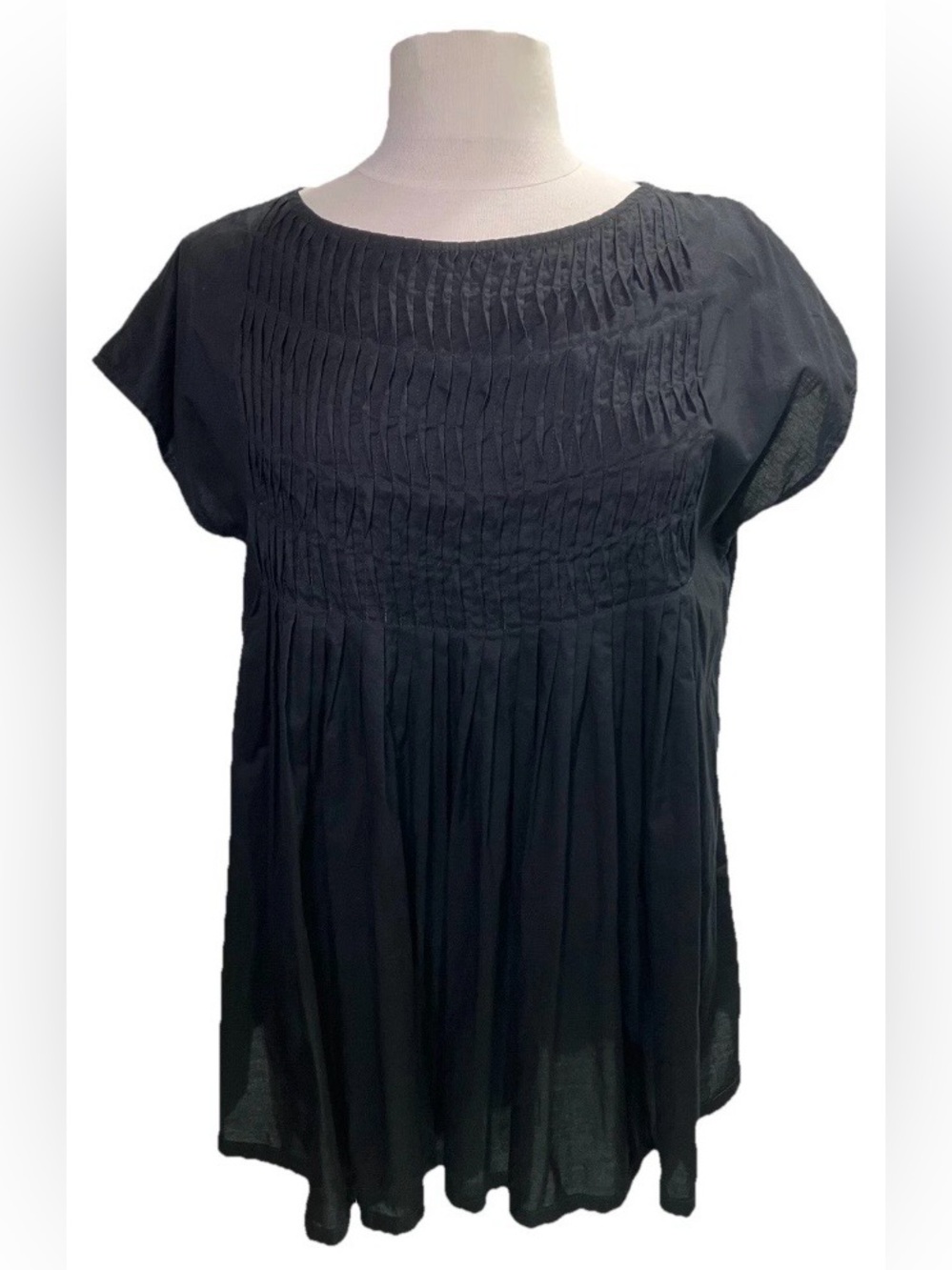 Black Eastern Serenity Flared Asian inspired Cotton Top Smocked  W Sz L